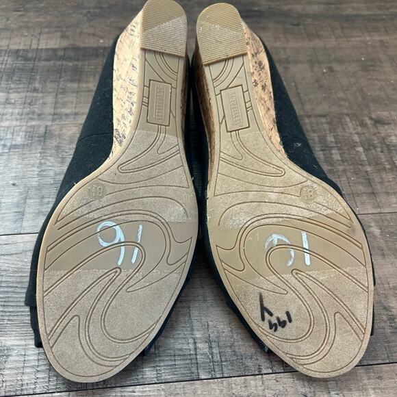 SEYCHELLES PEEP TOE BLACK CANVAS AND CORK WEDGES SIZE 8.5 - Picture 5 of 7